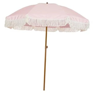 7ft Patio Umbrella with Fringe Outdoor Tassel Umbrella UPF50+ Elegant Pink - Picture 1 of 7
