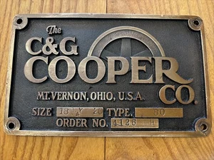 Antigua placa de identificación de máquina de vapor C & G Cooper Co latón 5-1/2" x 9" 1800 rara - Imagen 1 de 5