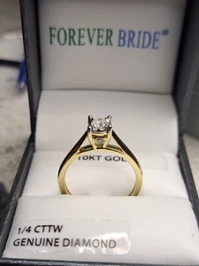 New 10 Karat Diamond Solid Yellow Gold Ring Solitaire .25 Carat Diamond Size 7 - Picture 1 of 24
