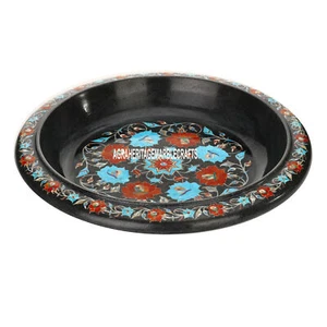 14"x14''x4.5'' Marble Fruit Bowl Turquoise Hakik Stone Inlay Mosaic Decor H3642 - Picture 1 of 6
