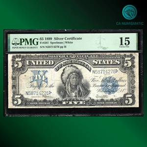 Fr.281 1899 $5 Five Dollar Silver Certificate "INDIAN CHIEF NOTE" PMG 15, 14276 - Picture 1 of 2