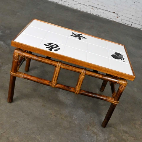 Rattan Campaign Ficks Reed Far Horizons Coffee Table w/Tile Top by John Wisner Cover