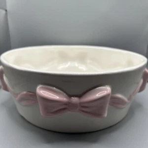 Luna And Sage Large Pink Bow Coquette Figural Pet Dog Bowl Shabby Chic NEW - Picture 1 of 10