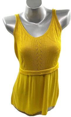 Camiseta sin mangas M Rena talla pequeña amarillo mostaza puntintelle sin mangas espalda dividida para mujer Foto 1 de 4