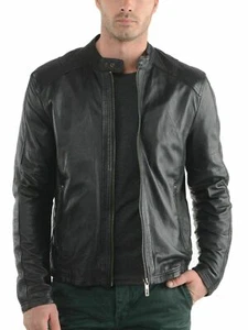 NOORA Men Fashion Style Real Leather Jackets Motorcycle Bomber Biker Black SP5 - Picture 1 of 8