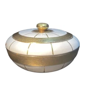 Plato Ugo Zaccagnini de colección Italia arte cerámica cuenco cubierto blanco dorado raro - Imagen 1 de 14