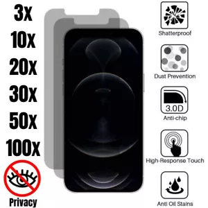 Lot For iPhone 13 12 11 Pro XR Anti-Spy Privacy Tempered Glass Screen Protector - Picture 1 of 16