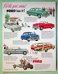 1951 Ford Tudor Fordor Club Coupe & Country Squire Cars Vintage 1950s Print Ad - Picture 1 of 1