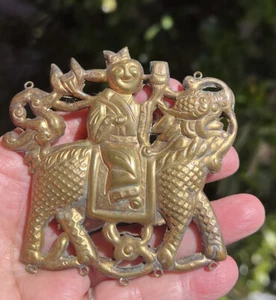 Antique Chinese Silver Qilin Dragon Pendant Necklace, Warrior riding Quilin - Picture 1 of 11