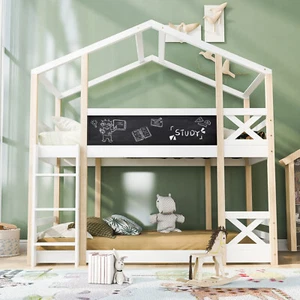 Etagenbett 90x200m Hochbett Kinder Hausbett mit Treppe Rausfallschutz Lattenrost - Bild 1 von 12