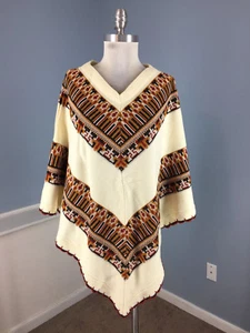 Vintage Boho Rockabilly Cape sweater One Size Pullover EUC Ivory Red Cue Knits - Picture 1 of 3