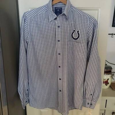 Antigua Indianapolis Colts Gingham Size S Blue Button Down NFL Team Apparel Logo - Image 1 of 4