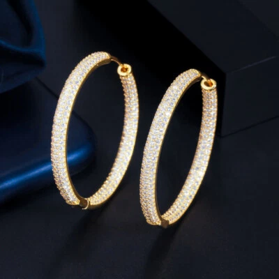 Pendientes de aro de círculo grande de circonitas pavé de espejo blanco brillante para compromiso de prometida Foto 1 de 4