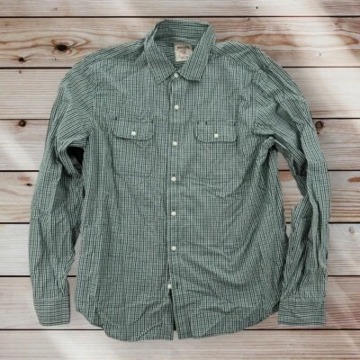 Fossil 54 Shirt Mens Large Green Gingham Button Up Long Sleeve Cotton Pockets - Image 1 of 4
