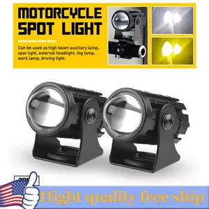2x Motorcycle LED Headlight Fog Driving Spot Light Auxiliary Lamp Yellow White - Picture 1 of 10