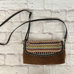 Miss Me Marrone Scamosciato Arcobaleno Vetro Perline Mini Tracolla Regolabile Boho Hippie - Foto 1 di 9