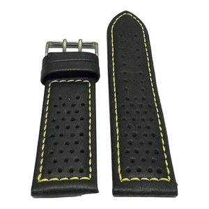 Uhrenarmband 24mm Echt Leder Schwarz Mit Gelber Naht Art.1 - Bild 1 von 3