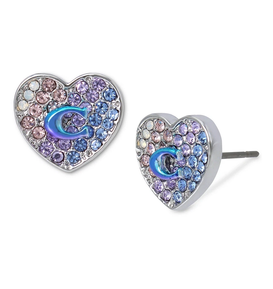 Pendientes COACH Iridiscent Signature Pavé Corazón Foto 1 de 4