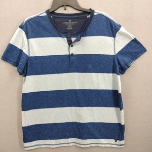 Camiseta American Eagle Hombre Talla XL Henley Icon Rugby Rayas Azul Manga Corta - Imagen 1 de 5