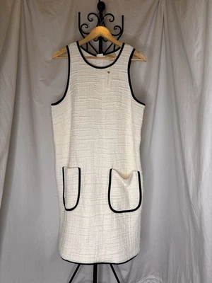 Anthropologie Maeve Shift Dress Lg Sleeveless Patch Pockets Ivory Black MSRP$148 - Image 1 of 4