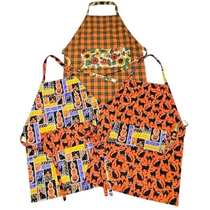Handmade Halloween Thanksgiving Fall Bib Apron Set Of 3 Cooking Crafting Teacher - Picture 1 of 4