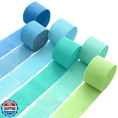 6 Crepe Paper Streamers Rolls, 492ft 6 Colors Blue and Green Streamers Party  - Image 1 of 4