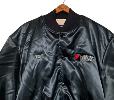 De colección Nabisco Brands Inc. Chaqueta Hombre XL Azul Marino Satinado Bomber Galleta Snack Años 80 Foto 1 de 4