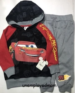 Boys Disney Cars Hooded Shirt Pant Set Outfit 2 pc Top Trouser Lightning McQueen - Picture 1 of 4