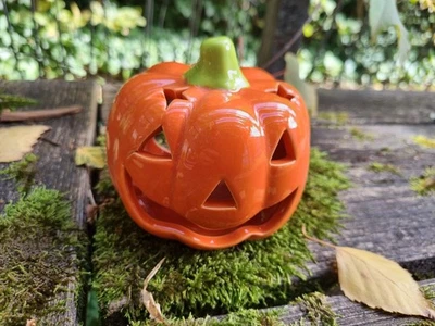 Kürbis Windlicht für Halloween Herbst Deko Kerzen Teelicht Halter Keramik  - Bild 1 von 4