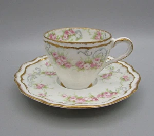 4 tasses/soucoupes Theodore Haviland Demitasse - roses roses/bleu défilement Schleiger 340 - Photo 1 sur 6