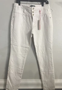 Pantalones de mezclilla ajustados blancos Refuge cintura alta, 3 botones, bolsillo sintético - talla 14 nuevos con etiquetas - Imagen 1 de 5