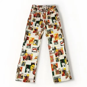 REFORMATION Jeans donna 26x29 vita alta gamba dritta fumetto righe cartone animato - Foto 1 di 6