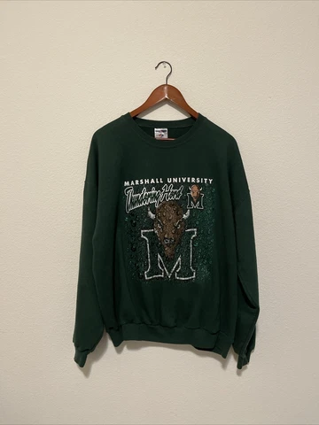 VTG 90’s Marshall University Thundering Herd Sweatshirt XL Textured Raindrops Cover