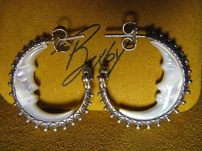 BARBARA BIXBY EARRINGS HOOP HALF MOON FACE MOP FLOWER CRESCENT Gemstone Gift - Image 1 of 2