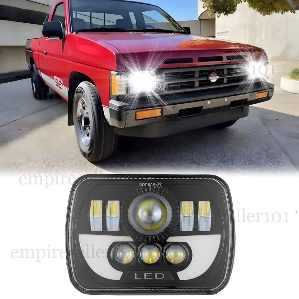 Faro LED 7x6" 5X7" haz alto-bajo DRL para camioneta Nissan carrocería dura 240SX D21 NX Foto 1 de 4