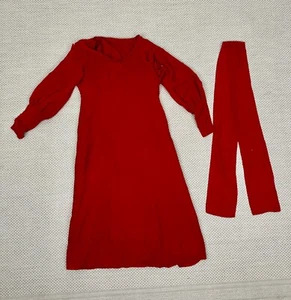 Antique 1920s 1930s Red Silk Dress w/ Belt & Stitch Pleats Long Sleeve AS IS - Picture 1 of 14