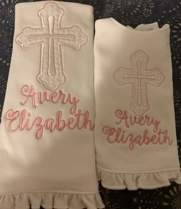 Baptism/Christening/Dedication/Church bib and burp sets- white cross/color trim - Picture 1 of 8