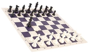 Black & White Chess Pieces & 20" Purple Vinyl Board - Triple Weighted Chess Set - Picture 1 of 5