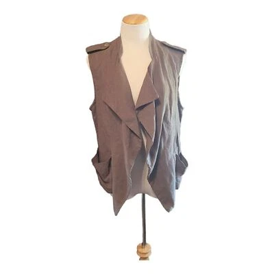 Kut from the Kloth Women Brown Vest Large Brown 100% Linen - Image 1 of 4