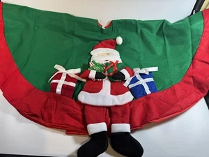St Nicks Choice Felt Christmas Tree Skirt Plush Santa & Gifts Red Green 47" EUC - Picture 1 of 6