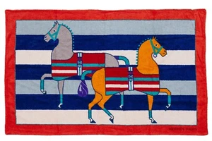 Auth. Hermes Hermes Beach Towel Horses Red Blue - Cotton New Rare - Picture 1 of 3