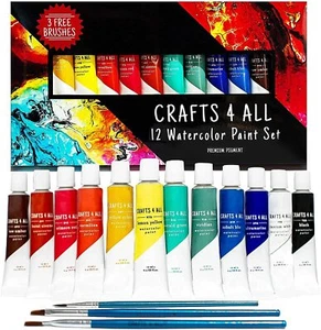 Crafts 4 ALL Watercolour Paint Set - 12 Pack of Premium Quality Watercolours for - Picture 1 of 3