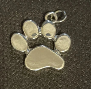 Tiny Paw Charm - Flat Silver Paw Pendant for Bracelet or Necklace Pet Charm - Picture 1 of 2