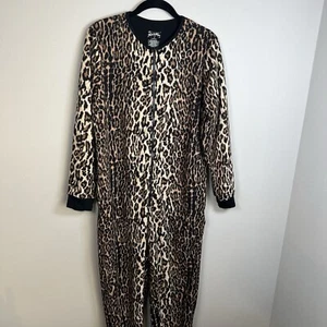 Nick & Nora Women's Leopard Print Cat Footed One-Piece Pajamas Fleece Zip Small - Picture 1 of 9