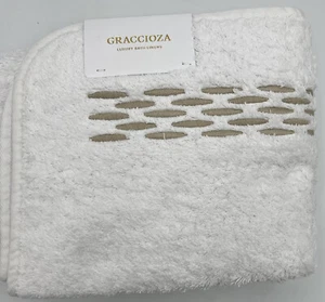 GRACCIOZA LUXURY BATH LINENS SET OF 2 Alhambra HAND TOWELS 18x30 White/Fog - Picture 1 of 6