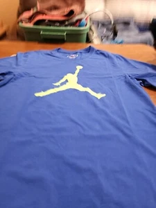 Air Jordan Jumpman Men's LARGE Standard Fit S/S Blue/Green T-Shirt EUC. SB13 - Picture 1 of 8