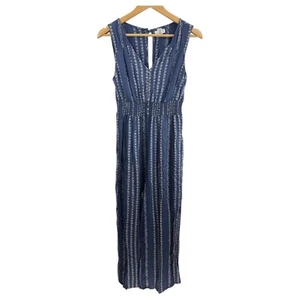 Japna Blue White Jumpsuit Womens Wide Leg Button Front Sleeveless Pockets Large - Picture 1 of 10