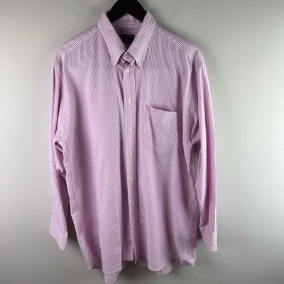 Vintage GITMAN Bros Sz 16 1/2 33 Pink Candy Striped Button Shirt Oxford Collar - Image 1 of 4