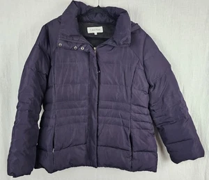 Calvin Klein Womens Down Puffer Coat Jacket XL Purple Hood Zipped Pockets Warm - Picture 1 of 10