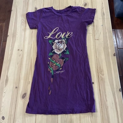 FLAW Ed Hardy Flower Plum Women's T-Shirt Size  XS Made in USA Y2K Vintage - Image 1 of 4